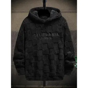 Men's California Keynote Embroidered Pullover Hoodie Fuzzy Warm Lining for Cold Days & Fall Relaxed Fit Drop Shoulder Design Machine Washable Cozy Interior Casual Fabric Christmas Embroidery Relaxed Fit Stretch Sweatshirts Textured Long Sleeve