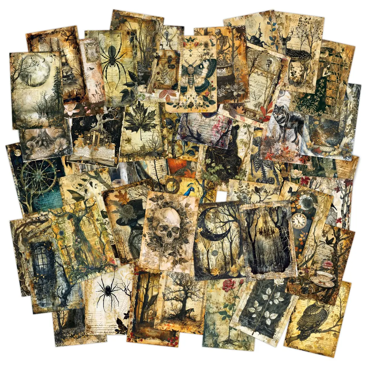 50 Vintage Forest Witch Gothic Animal Postcards, Dark Academy Style, Halloween Crafts, Scrapbooking, Collage, Card Making, Diy Card Set, 3.94x5.91 Inches