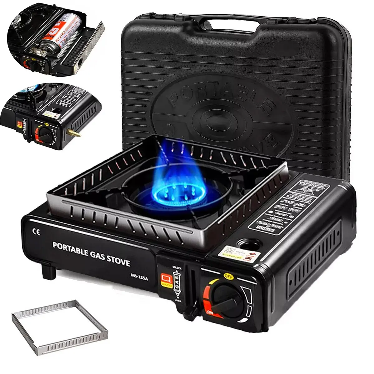 Outdoor Camping Butane Burner Stove, Portable Stove with Safety Lock & Piezoelectric Ignition, Energy Efficient with Overvoltage Protection, Ideal for Hiking, Barbecue, Korean Kitchen