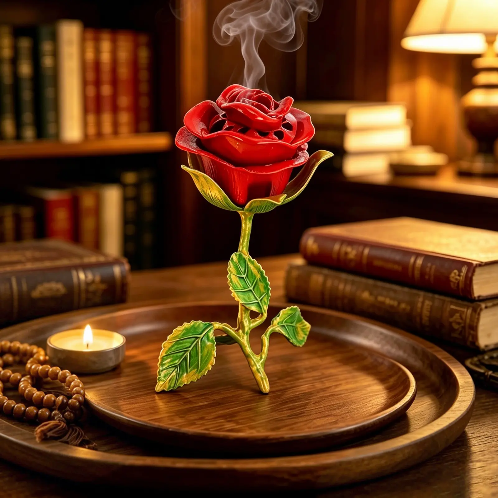 1 Pc Metal Antique Copper Rose Scent Incense Burner with Ash Collector - Incense Hold, Feng Shui Home Fragrance Decor, Meditation/Yoga Desktop Ornament, Valentine's Day Gift Idea