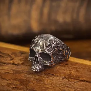 Retro fashion carved skull open ring punk creative dark personality men's jewelry
