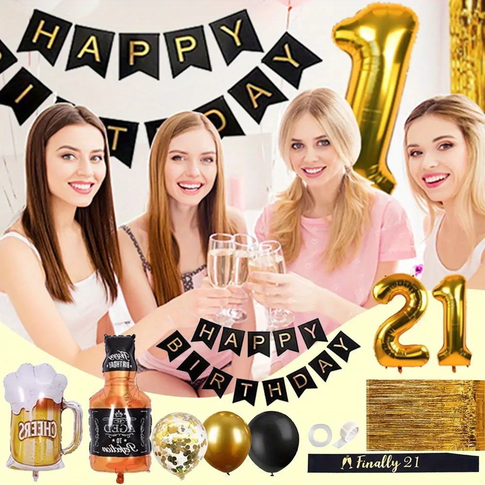 1 Set of 21st Birthday Party Decorations Including A Happy Birthday Banner  Balloons  Suitable for Both Men and Women's 21st Birthday Parties