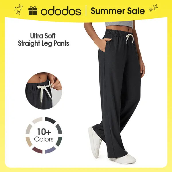 ODODOS Women's Straight Leg Jersey Pants - Ultra Soft odSTRATUM Tech, Light Fit, Sun-Ready, Everyday Relaxed Casual Pajama Lounge Pants with Pockets, 29/31 Inseam, Loungewear, Polyester Blend, Fabric, Athletic Fit