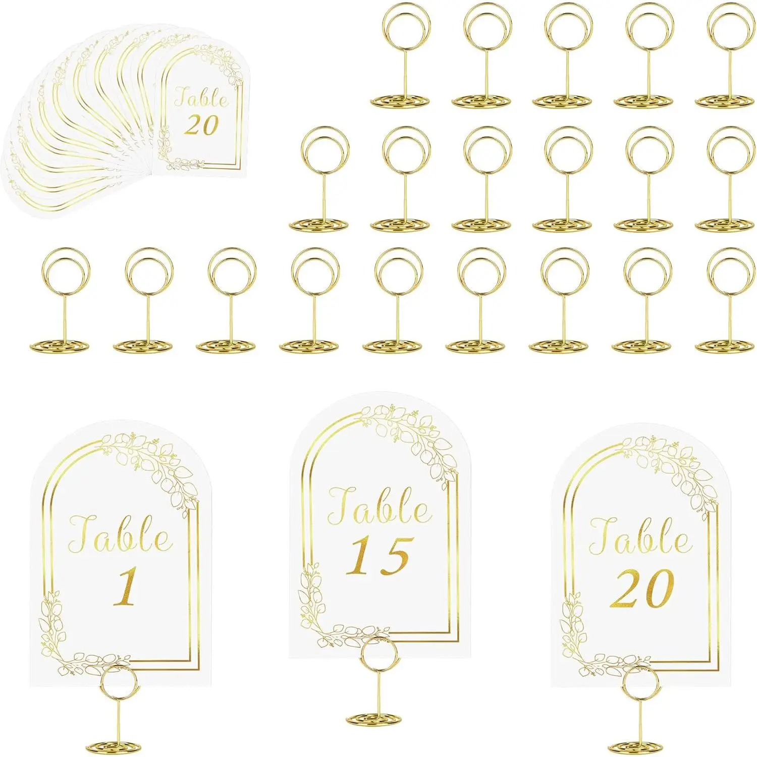 20 Sets Wedding Table -20 with 20 count Table Number Holders, White  Table Number Cards with Place Card Holders, 4" x 6" Table Numbers for Wedding Reception and Birthday