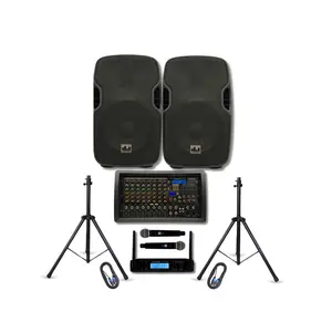Complete Professional 4500W PA System 8-CH Mixer 2pc 15" Speakers Wireless Mics