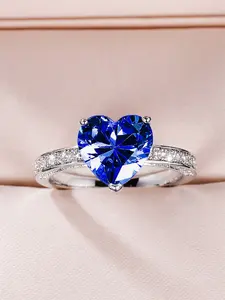 1 PC Fashion Heart Cubic Zirconia Ring, Solitaire Engagement Ring For Women For Valentine's Day Gift Wedding Engagement Jewelry, Fashion Engagement Rings