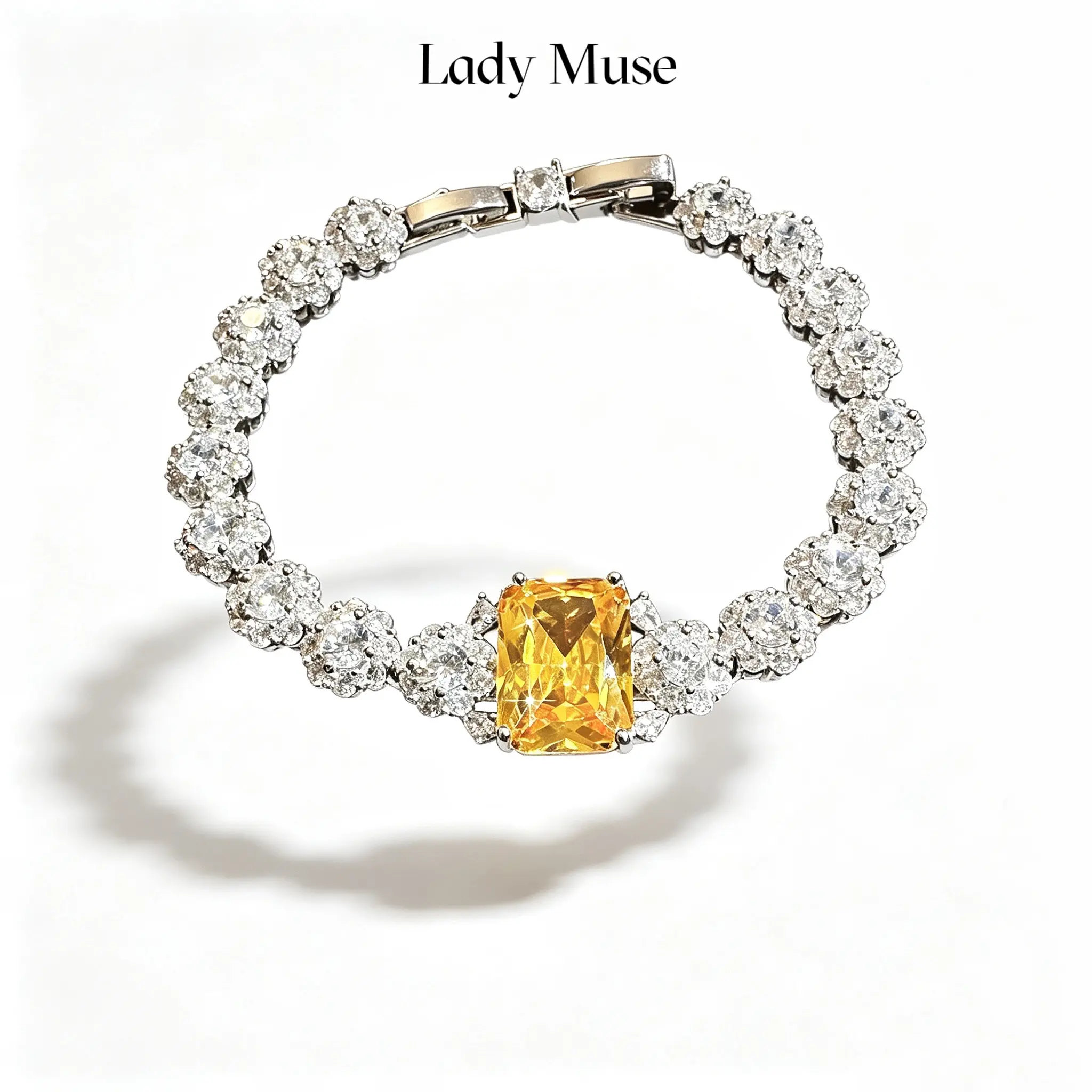 925 Silver Lab-created yellow diamond bracelet#retangle gem with radiant cut/graceful shiny luxury/ lavish present,anniversary gift,formal occasions