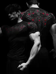 Men's Printed Comfortable Quick-Dry Sports Compression T-Shirt, High Stretch Short Sleeve Summer Outdoor Clothing for Fitness Activities