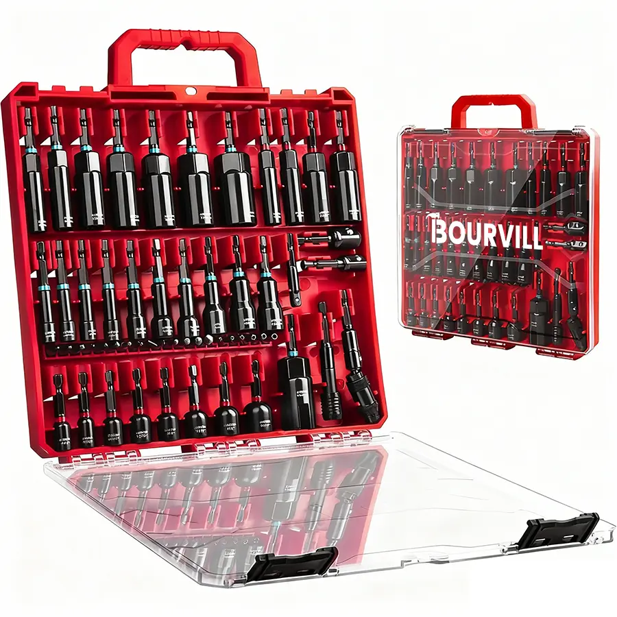 Bourvill 55Pcs Magnetic Nut Driver Set, SAE & Metric, 1/4" Hex Shank Impact Ready, with Socket Adapters & Extension - Pro Mechanic Grade#summerfinds