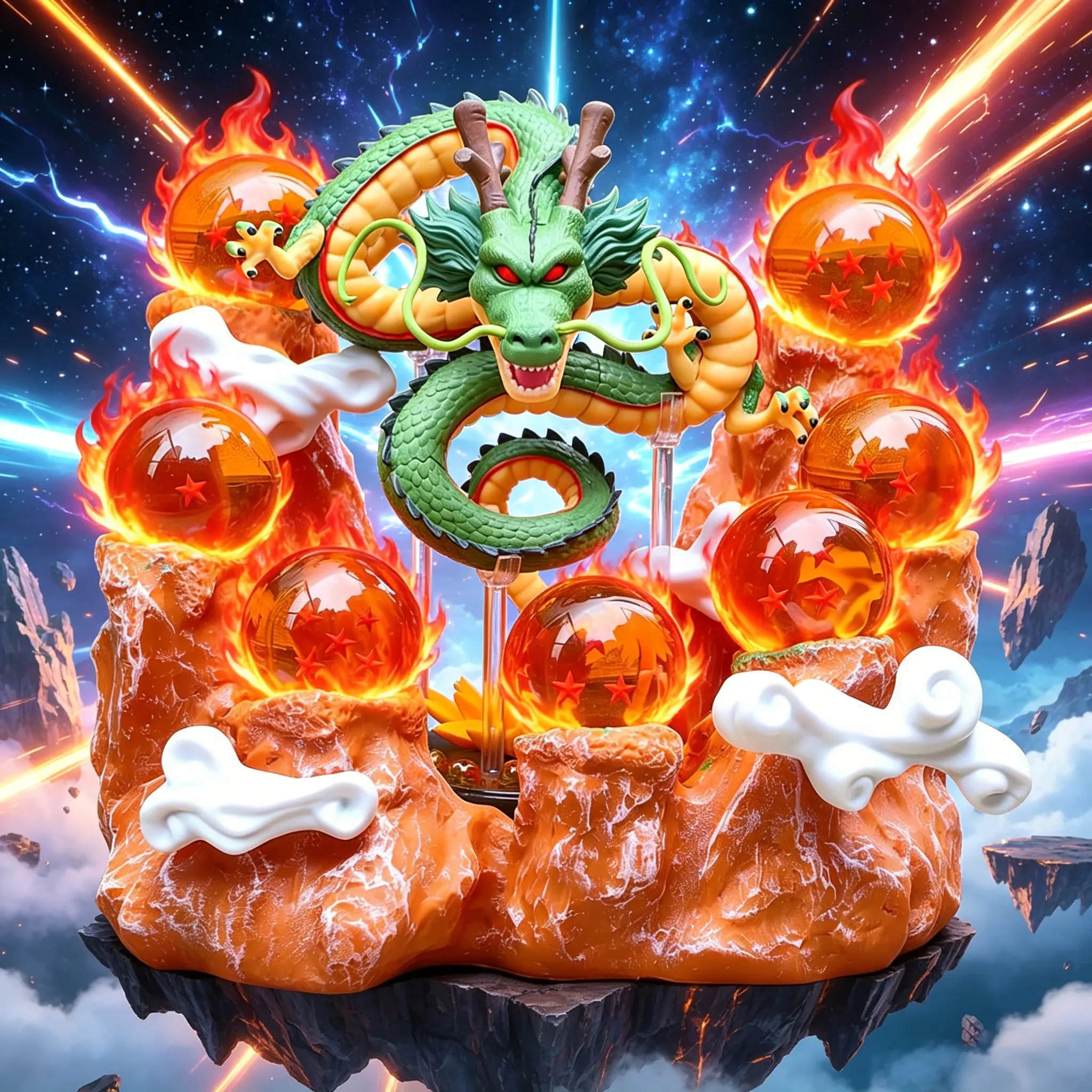 DBZ Shenron Series Resin Anime Model Figure Set - 7 Pieces 43mm Crystal Balls, Mountain Base, Desk Home Decor Figurine Ornaments Statues for Fan Collectibles, Holiday Gifts