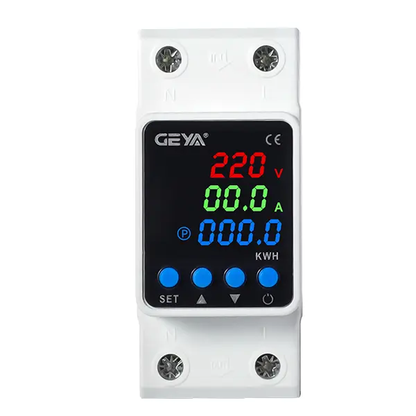 GEYA GPS6-VAK 63A 110V Smart Circuit Breaker, 2-Pole DIN Rail Adjustable Voltage Protector, Automatic Over/Under Voltage & Overcurrent Protection, Auto Reset with Digital V/A Display