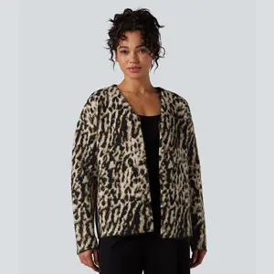 Halara V-neck Leopard Wool-Blend Casual Cardigan