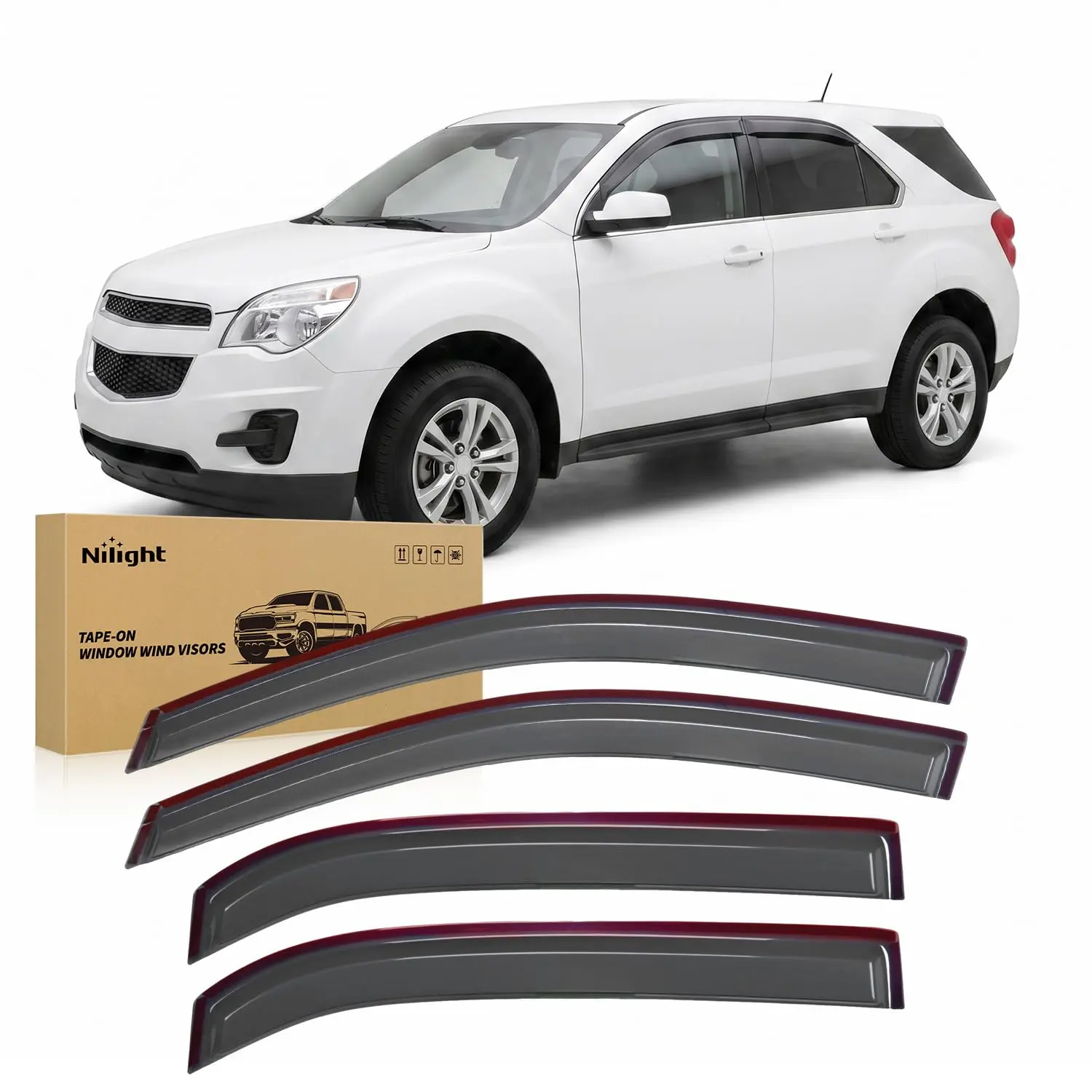 Nilight 4PCS Tape-On Window Visors Rain Guards for Chevy Equinox 2010-2017, Outside Mount Smoke Tinted Window Deflectors Vent Shades for Comfortable Driving, Fresh Air Flow, Rain Protection