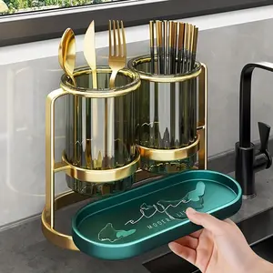 Kitchen Cutlery Holder, 1 Count Cutlery Drain Rack with Tray, Household Tableware Rest, Kitchen Utensil Storage Box, Kitchen Accessories