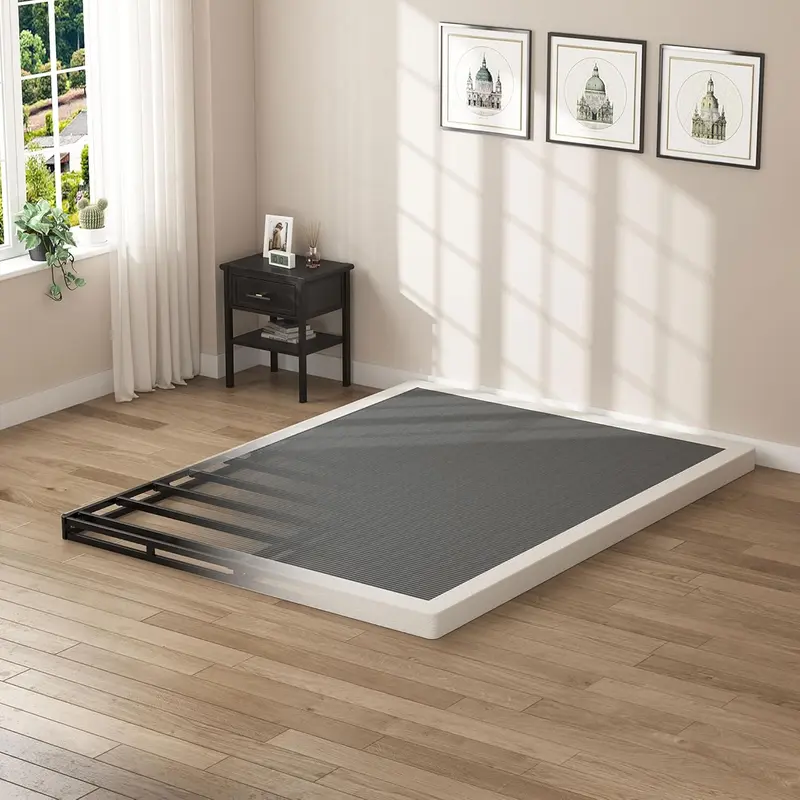 Queen Size Box Springs - 3 Inch Low Mattress Foundation No Noise Bed Base with Clean Fabric Cover, Assembly