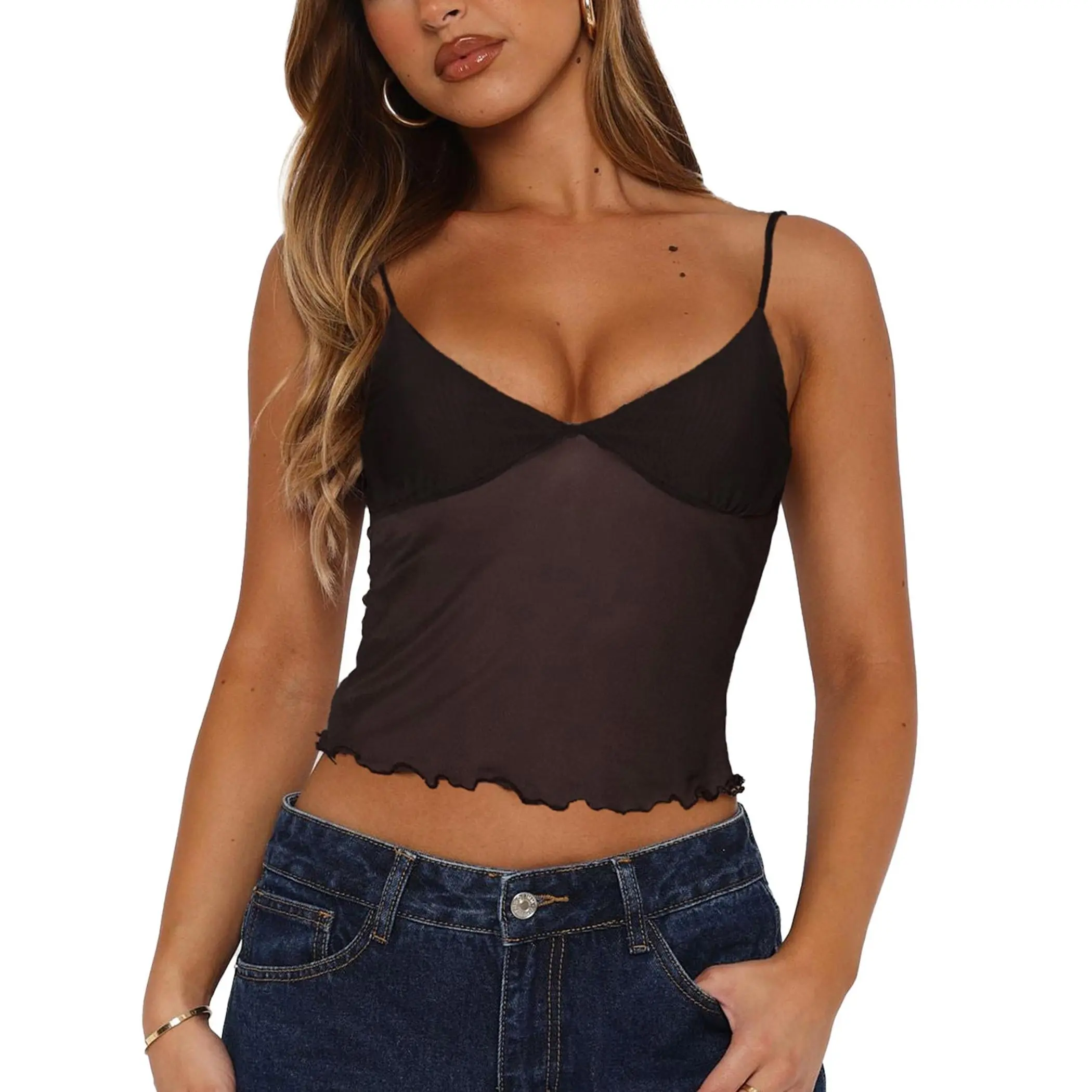 Avidlove Bralettes for Women Mesh Tank Top Slim Y2K Camisole See Through Sheer Bralette Party Club Top