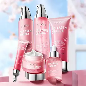 Sadoer Korean Skincare Set, Cherry Blossom Collagen Face Care 6pcs, Hydrating, Nourishing and Radiant, Suitable for All Skin Types