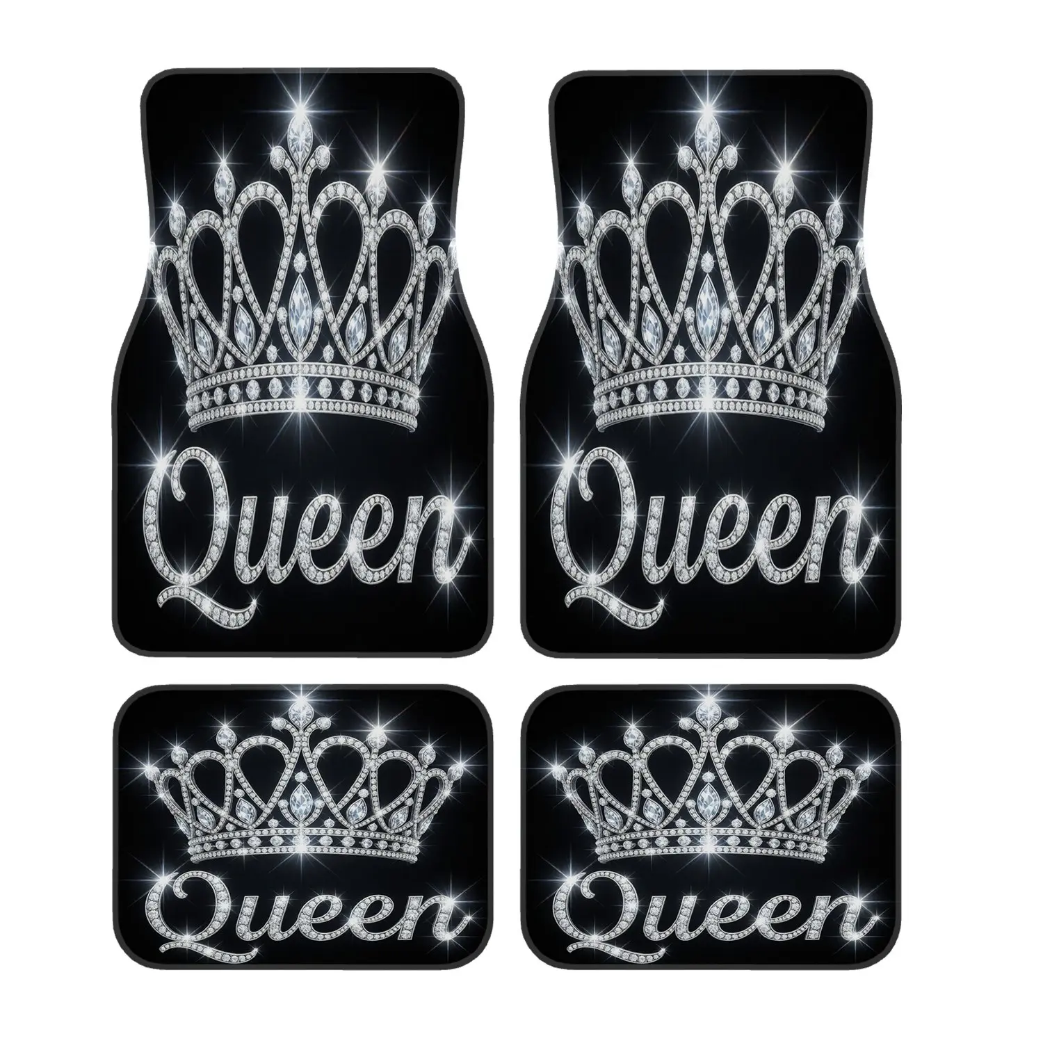 4pcs Fashionable Automotive Floor Mats, Queen Crown Design, Non-Slip Base, Fits Most Models, Tesla Mdy, Suvs, Elegant Interior Decor, Halloween Christmas Gift, Car Accessories