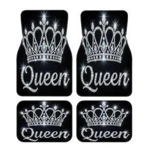4pcs Fashionable Automotive Floor Mats, Queen Crown Design, Non-Slip Base, Fits Most Models, Tesla Mdy, Suvs, Elegant Interior Decor, Halloween Christmas Gift, Car Accessories