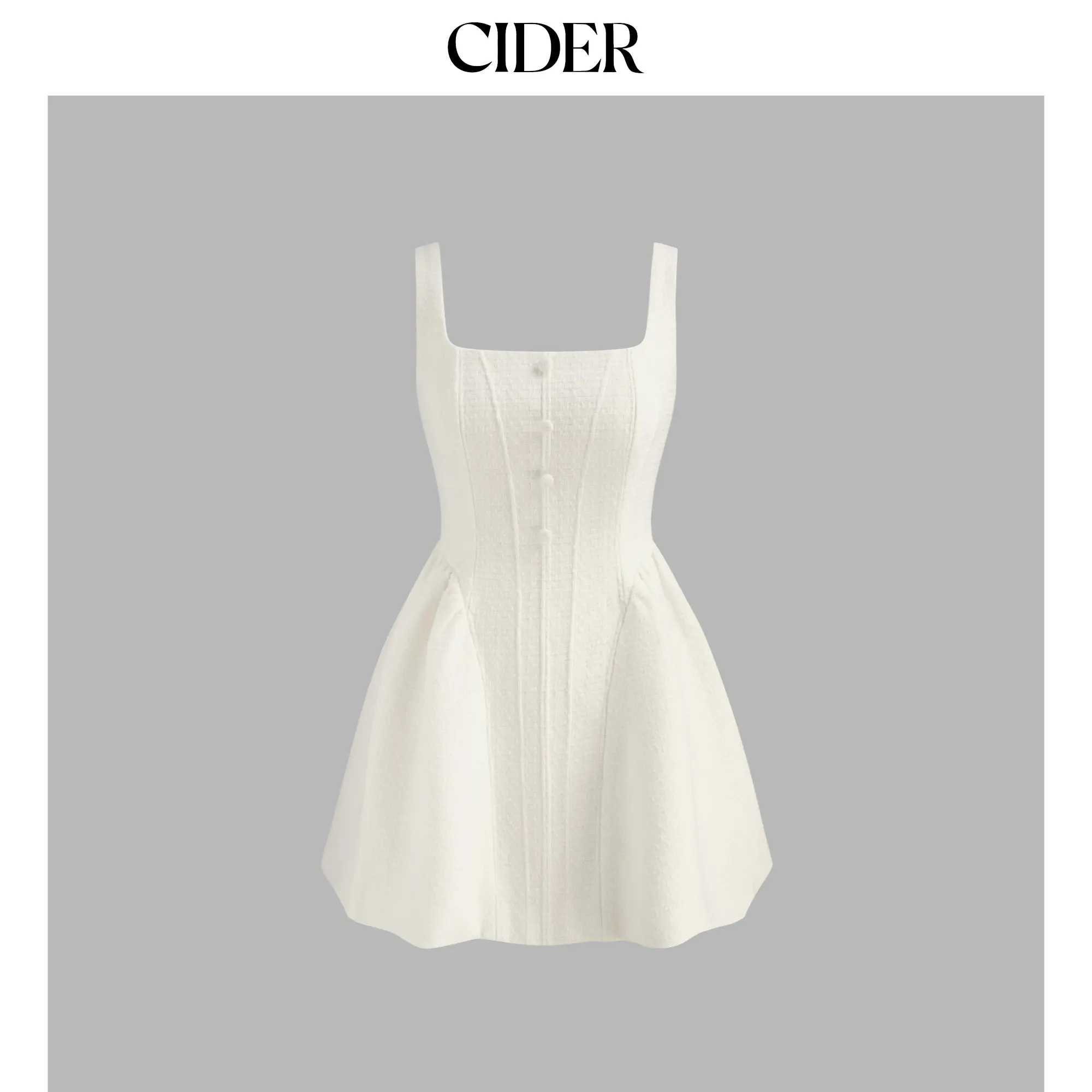 Cider [size 0-10] Tweed Square Neck Solid Button Bubble Hem Mini Dress