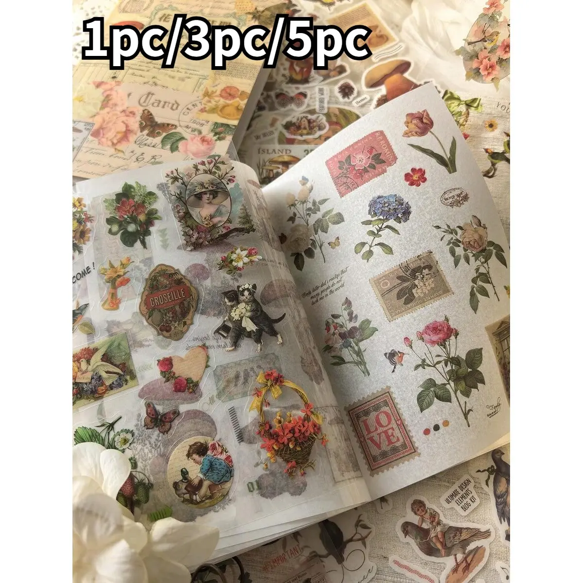 Vintage Sticker Book, Plant Mushroom Farmhouse Series, PVC and Washi Material, Japanese Retro Scrapbook Decor, Scrapbooking Ephemera, Scrapbooking, Journaling, Personalizing, Stationery Supplies, Scrapbook Stickers
