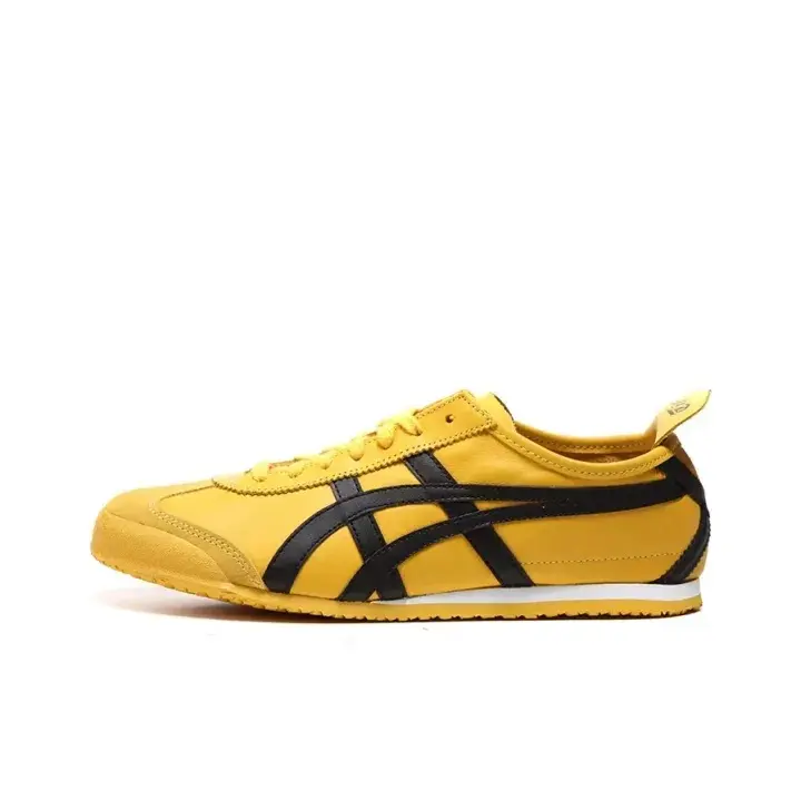 Bright Yellow Black Stripe Leather Casual Sneakers | Soft Leather Upper | Lightweight Cushion Sole | Retro Street Style Summer Footwear | Comfort Fit Unisex Multiple Sizes