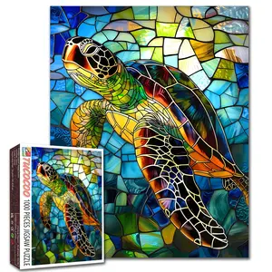 Tucocoo Stained Glass Ocean Turtle 1000 Pieces Jigsaw Puzzle Relaxing Family Game for Brain Challenge Stress Relief Home Wall Art Gift for Adults and Seniors 27.5x20inch(70x50cm)