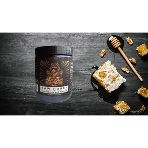 HoneyMonk Raw Honey Infused with Reishi Lion's Mane Mushrooms & Matcha 100% Premium Earthy Energizing Flavor for Mindful Moments