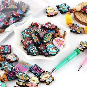 15PCS Faith & Western Silicone, Dressed Up Penguin Duck, Highland Cow Focal Beads | DIY Beadable Pen & Bracelet Charms