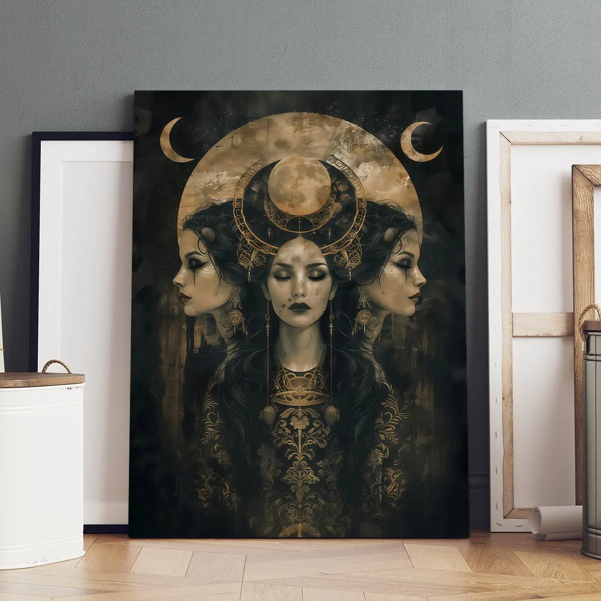 1 Count Wooden Frame canvas, Vintage Figure Art, Moon Phase Elements Mystery Style Poster, Artwork, Stylish Decor, Decoration, Modern Home Poster, Beautifully printed canvas, suitable for living room and hallway wall art, HD, waterproof, art