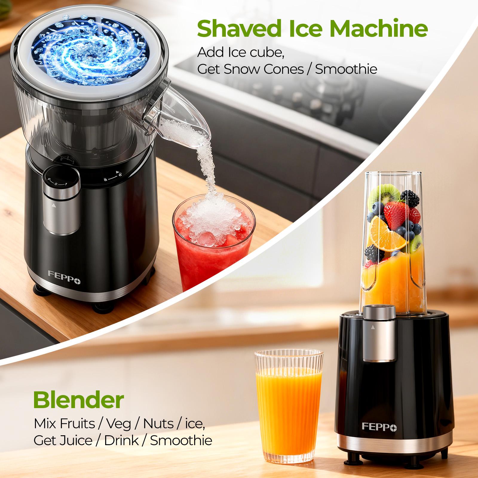 FEPPO Snow Cone Machine & Smoothie Blender 2 in 1, 700W Powerful Shaved Ice Machine Slushine Machine, Healthy Frozen Drink Maker with Stainless Steel Blade & Smoothie Recipe, for Home Kitchen Party