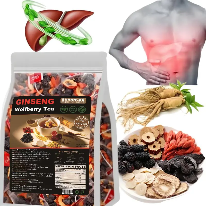 Ginseng Ten Treasure Kidney Tea Formula with Red Dates Goji Mulberries for Energy Sleep Support 20 Bags for Men Women Herbal Drink Herbal Blends Beverage
