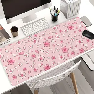 Extra Large Sakura Blossom Japanese Style Mouse Pad Pink Floral Gaming Desk Pad 35x16 Inch Computer Keyboard Mousepad with Non-Slip Rubber Base Durable Stitched Edge Perfect Gift for Home and Office Cute Desk Accessories