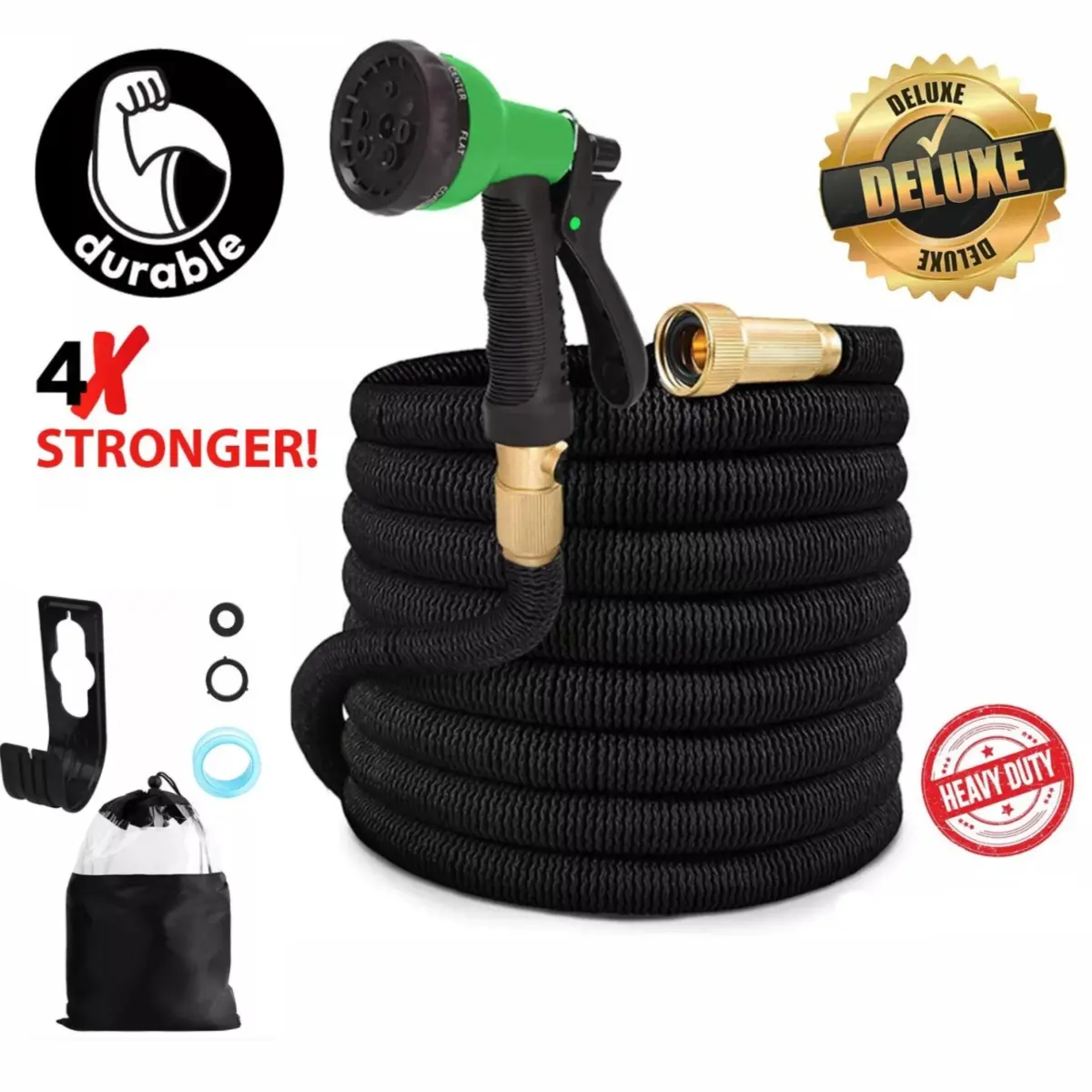 【Summer Vibes】100FT Expandable Garden Hose,Heavy Duty Superior Strength,4 -Layer durable collapsible Latex Core,Extra Strong Brass Connectors ,lightweight flexible water hose