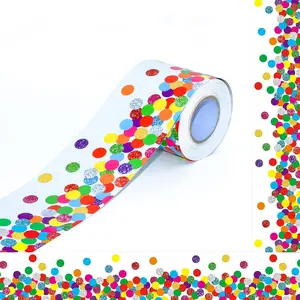 60 Feet Bulletin Board Borders, Eye-catching Straight Rolled Border Trim with Colorful Dots Decoration for School, Classroom & Offices