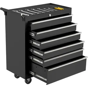 Garvee Rolling Toolbox, 6 Drawers for Tool Storage with Wheels, Portable Organizer for Tool Cabinets with Locking System and Drawer Liners, Wheels