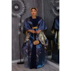 Elegant Blue Brocade Kaftan Dress 2-Piece Set: Mother of The Bride Attire Engagement Ceremony Wedding Guest Birthday