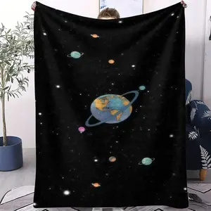 Starry Planet Print Flannel Blanket, Soft Comfortable Home Office Travel Camping Blanket, Air Conditioning Room Warm Sleep Blanket, Sofa Blanket