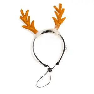 Midlee Furry Antlers Dog Headband – Festive Reindeer Costume for Medium to Large Dogs Adjustable Chin Strap Christmas Accessory