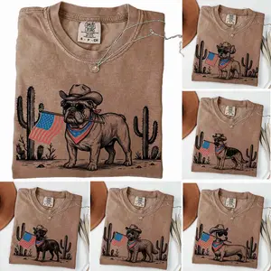 Comfort Colors Patriotic Dog Shirt, 50+ Dog Breeds, Western Cowboy Dog Tee, 4th of July Gift for Dog Lovers, USA Flag Shirt - HARSIN