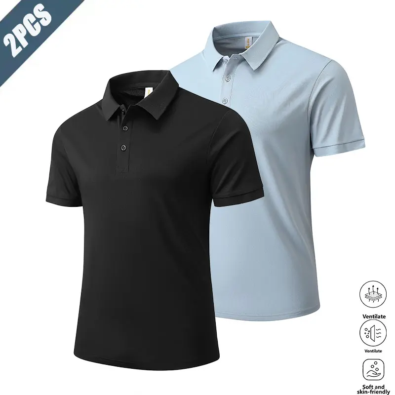2-Pack men's sports quick-drying lapel polo shirt, business leisure sports style, skin-friendly, breathable and quick-drying fabric, sweating and non-sticky, classic lapel design is simple and atmospheric, loose and comfortable version, easy to wrinkle an