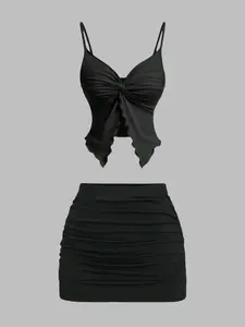 Summer classic and fashionable style Knit solid color basic sexy ladies adjustable suspender Straps paired with hip-cover skirt, Womenswear