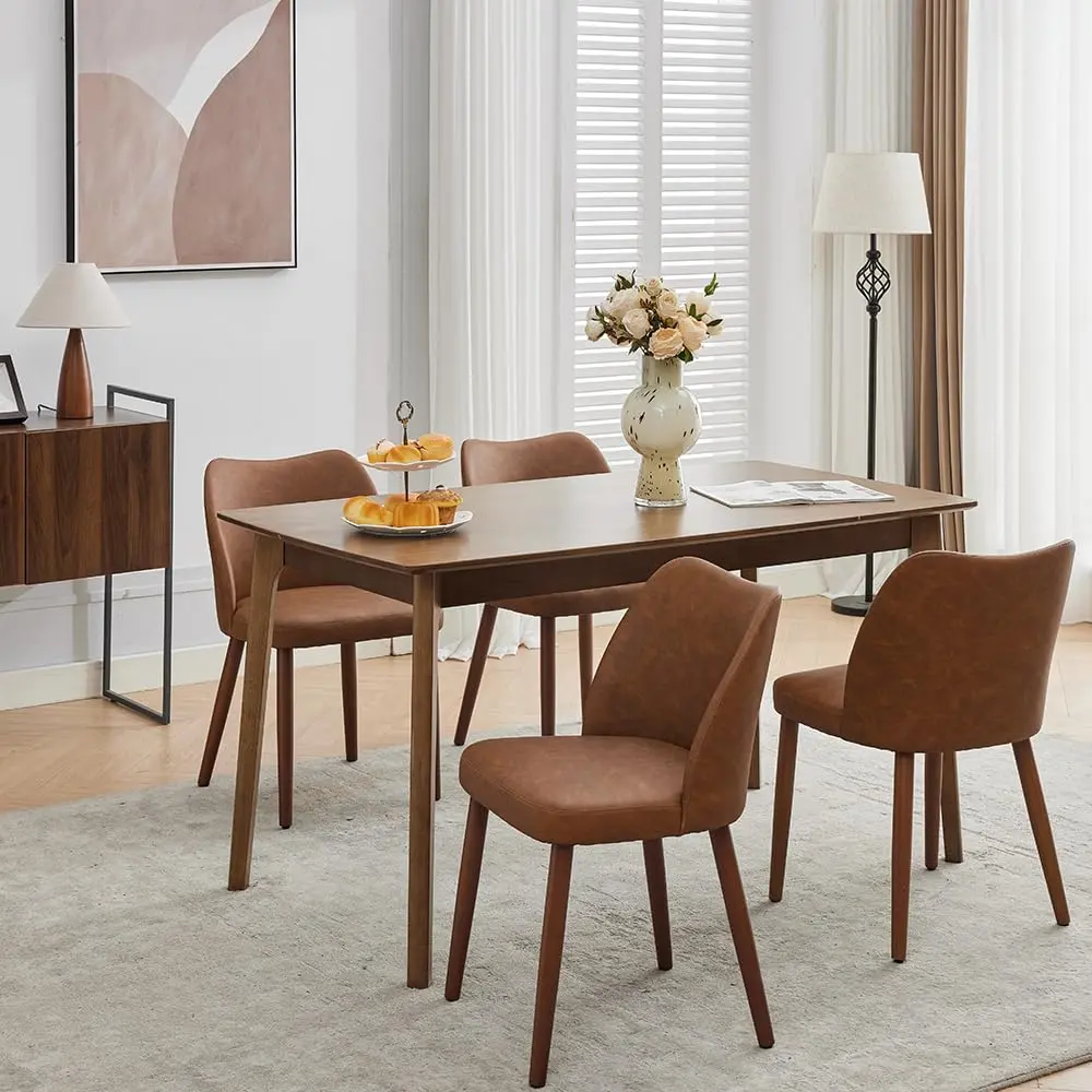 Dining Chair Set of 4/6, Linen/PU Leather Upholstered Dining Chair with Wood Legs, Wing Backrest, Wooden Kitchen Chair, Kitchen Chairs with Thick Cushions for Dining Room, Living Room, Beige/Grey/Brown/Blue/Green/Coffee/Khaki
