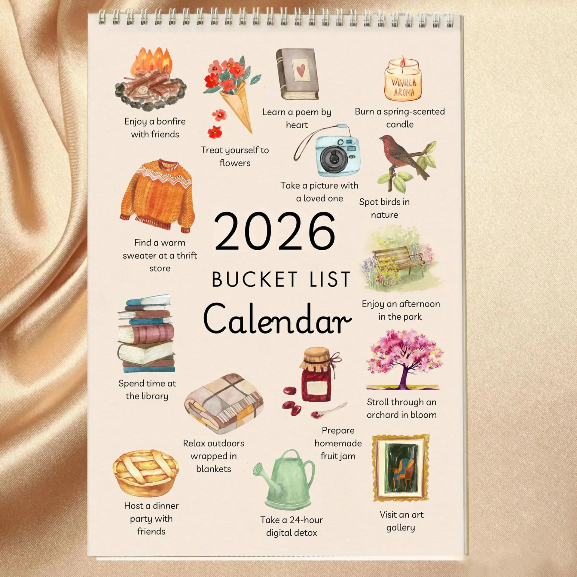 2026 Wish List Calendar, Spiral Bound Art Planner Notebook 8.4*11.4 inches, Monthly Budget Planner, 12-Month Wish List, Daily Goal Setting and Tracking Schedule, Home Office Wall Calendar