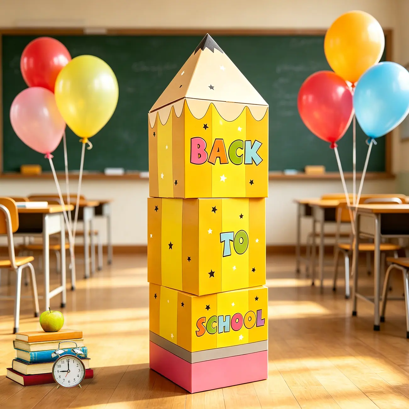 Welcome Back to School Decorations 4pcs Big Pencil Boxes for First Day of School Classroom Decorations New Term Begins Party Supplies
