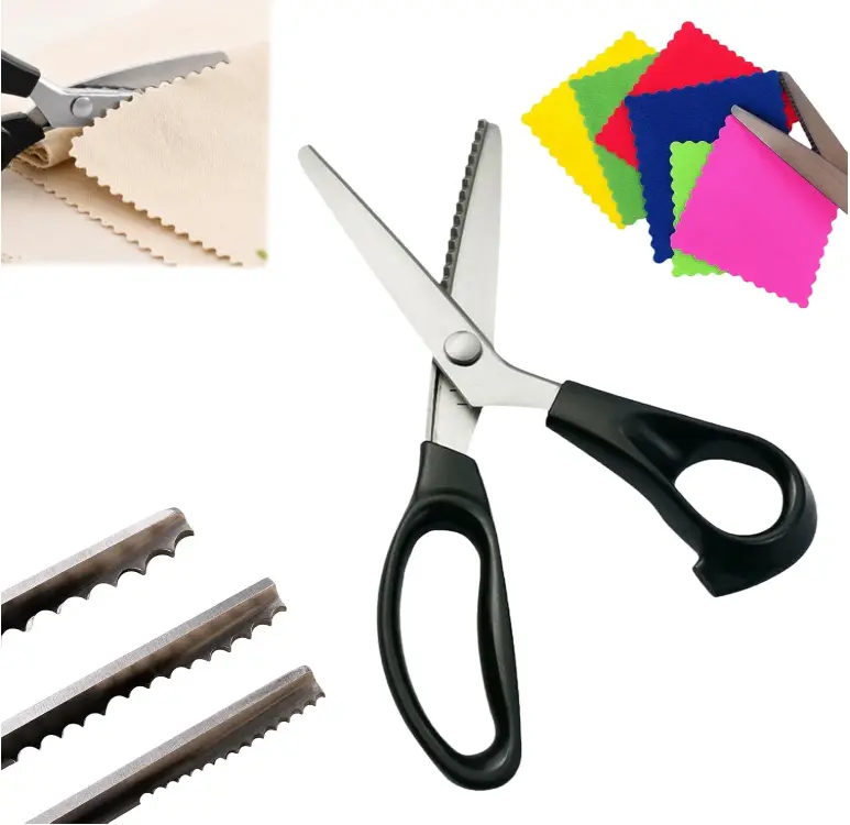 Hand-Held Stainless Steel Pinking Shears, Saw-Tooth Edge Fabric Scissors for Sewing, Crafting and DIY, Sharp Zigzag Trimming Shears for Fabric Edges, Household Textile Cutting Tool for Clothes and Home Projects
