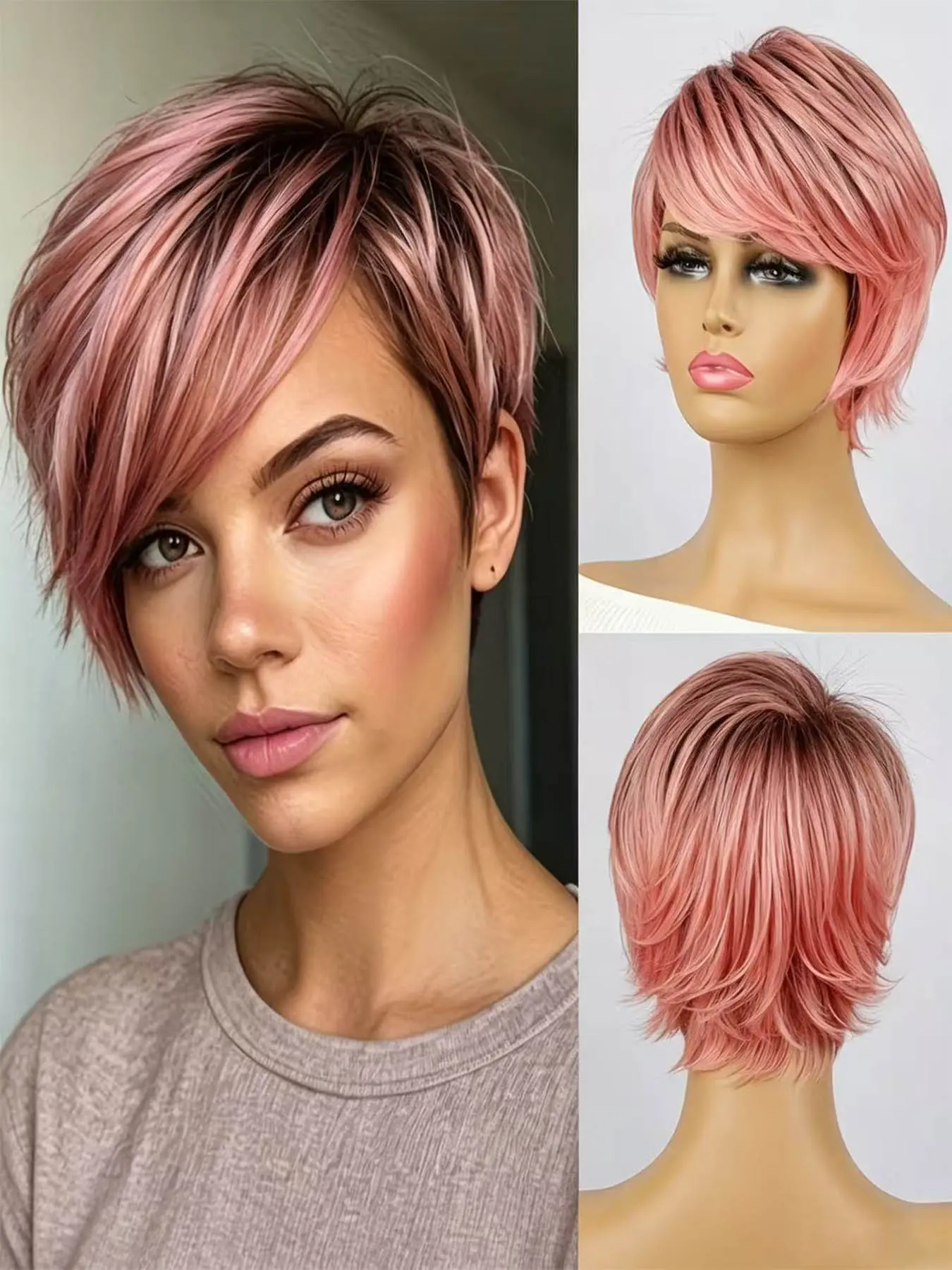 Summer Fashion Women's Short Lightweight Pixie Wig, Ombre Synthetic Hair, Layered Straight Style, Beginner Friendly Wig, Hairstyle Wigs, Synthetic Wigs