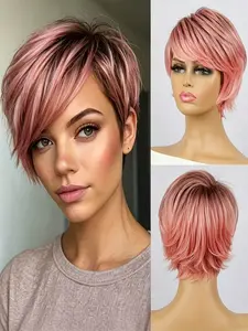 Summer Fashion Women's Short Lightweight Pixie Wig, Ombre Synthetic Hair, Layered Straight Style, Beginner Friendly Wig, Synthetic Wigs