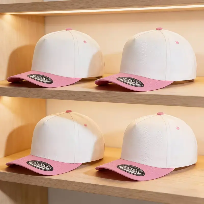 4Pcs White‑Pink Color‑Block Baseball Caps, Breathable Adjustable Cotton Hats, Durable Versatile Headwear for Outdoor Activities & Couple Gifting