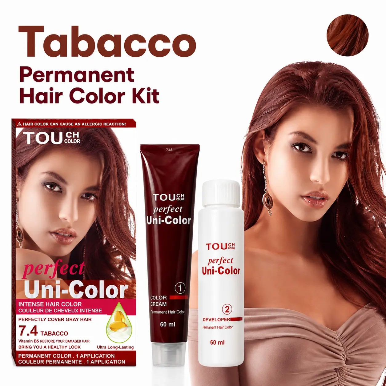 SOFTSUB 7.4 Warm Copper Brown Permanent Hair Dye Kit with Cream, 120ml Haircare Product for Gray Coverage, Multi-Tonal Rich Tone, At-Home Full Head Makeover, Women's Birthday Beauty Gift (1/3 Box)
